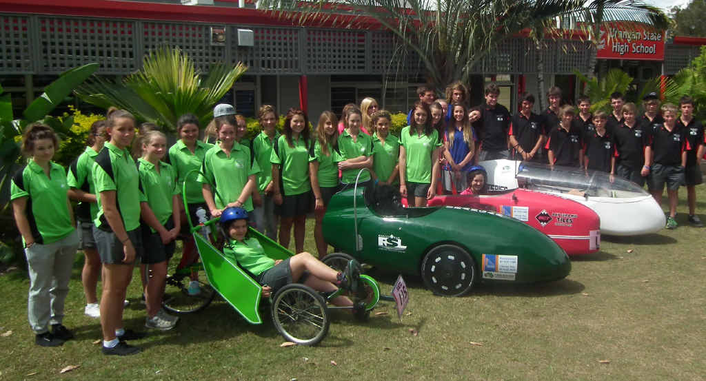 Urangan High students involved in the Tech Challenge show off their bikes with teachers and members of the RSL. Urangan High students involved in the Tech Challenge show off their bikes with teachers and members of the RSL.
